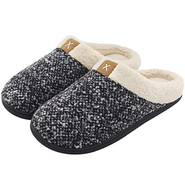 Herrtofflor Memory Foam Bekväma Luddiga Plyschfoder Slip On Inomhus Utomhus Hemmaskor (Svart och Vit, 9-10)