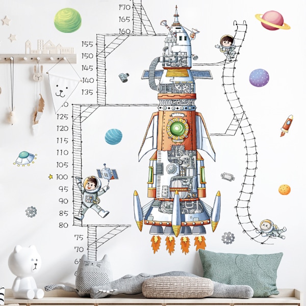 2 stk. Romskip Astronaut Høyde Målelinjal Tidlig Utdanning Layout Høyde Klistremerke Barnerom Barnehage Veggdekorasjon