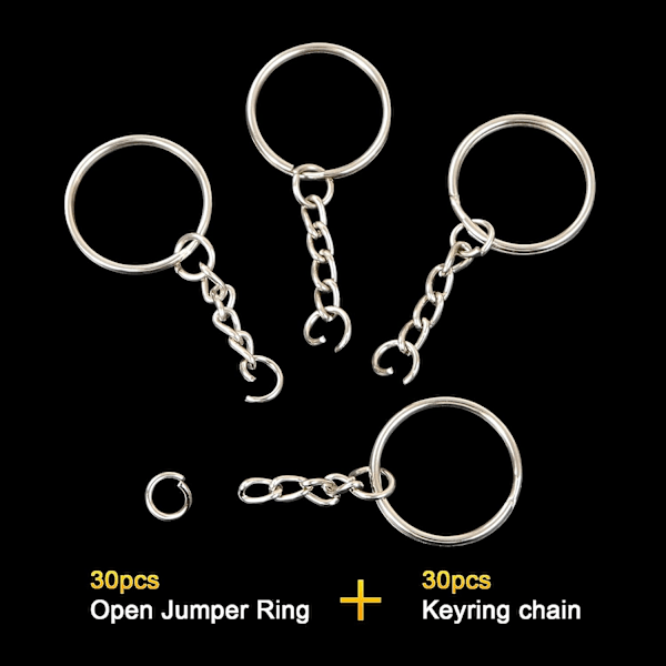 Nøkkelring, 30 stk. Nøkkelring, Nøkkelringklips, 30 stk. Åpne hoppringer, Nøkkelring med kjede, for nøkkelringer og håndverk, smykker DIY
