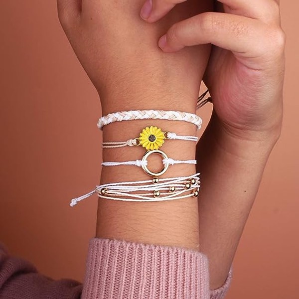Sunflower String Armband Handgjorda flätade repberlocker Boho Surfer Armband för tonårsflickor Preteens kvinnor