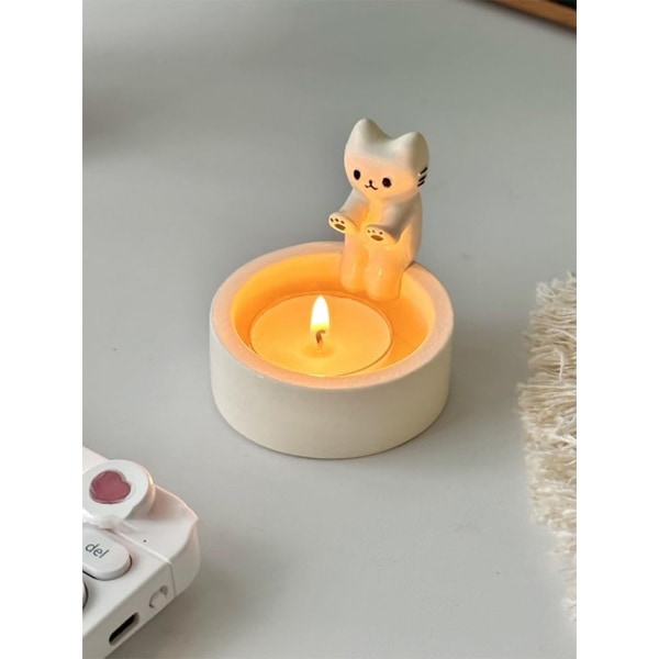 Söt kattljusstake | Kattunge värmeljusstakar | Värmande Paws Katt värmeljushållare Ornament | Söt Ljushållare Heminredning Kattpresenter vit