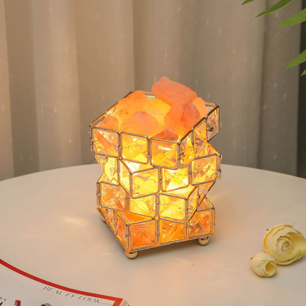 Rubiks kube firelags krystal bordlampe naturlig krystalsaltsten sengelampe prinsesseseng dekoration net rød ins pige
