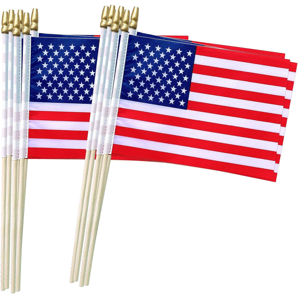 American American Stick Flags Small Mini Handheld USA Flaggor, dekoration, Veterans Day, Memorial Day, 4 x 6 tum, paket med 12