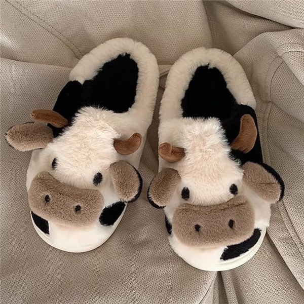 Cartoon Cow Cotton Tofflor, Vinter inomhus utomhustofflor för kvinnor