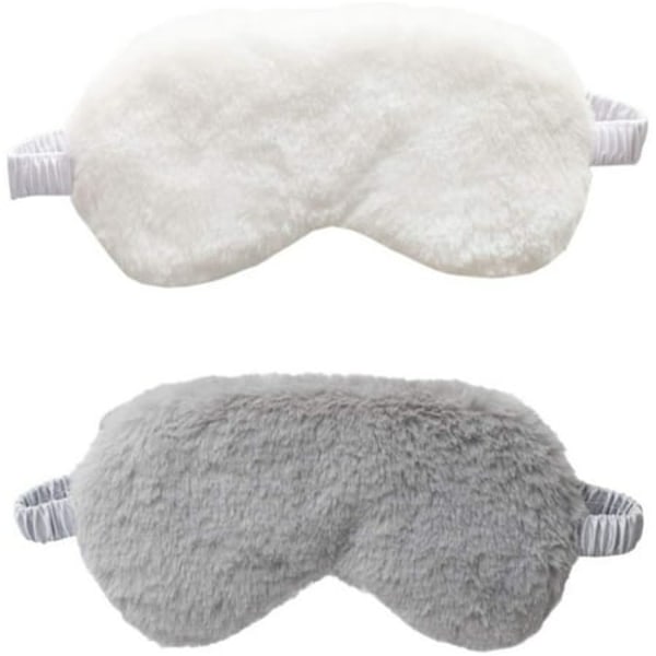 2-pack ny konstpälsögonmask Mjuk Slät Plysch Satin Nap Cover Sova ögonbindel (Gråvit)