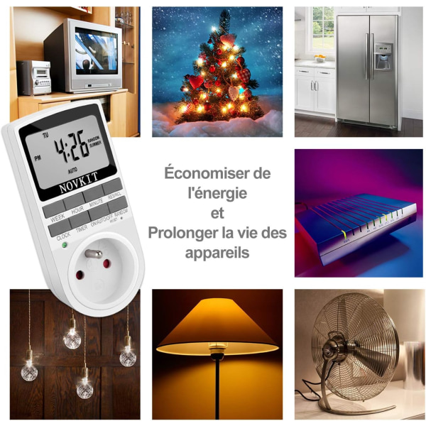 Elektrisk og Digital Stikkontakt Timer, Digital Stikkontakt Timer med Tyverisikringsfunktion og Stort LCD Display, Spar Strøm (Pakke med 2)