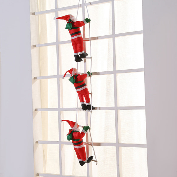 Jultomten klättrar på repstegen, julgransfest, juldekoration, väggdekoration för hemdörr (tre personers stege)