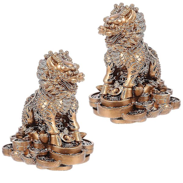 1 par Resin Kylin Hushållsdekor Hem Desktop Djurprydnader Hartshantverk (brons)