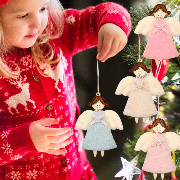 4 Nya Juldekorationer Julhängen Non-woven Wood Angel Girl Julscen Dekoration 11*9cm