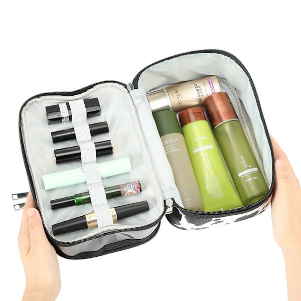 Makeup Tasker Dobbelt Lag Rejse Makeup Tasker Makeup Organizer Toilet Tasker (Hvid Marmor)
