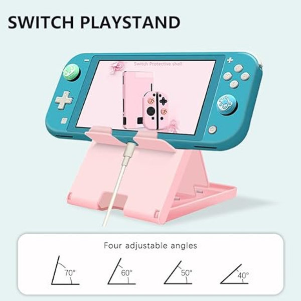 Switch-stativ Kompatibelt med Nintendo, Justerbar Switch-konsollholder, Sammenleggbar Bærbar Switch-tilbehørsholder (Rosa)