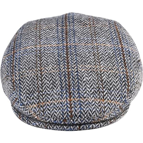 Herre Flat Herringbone Newsboy Hat Uldblanding Herringbone Kasket Kaffe Khaki One Size med Elastikbånd - Passer Hovedomkreds 56-58cm