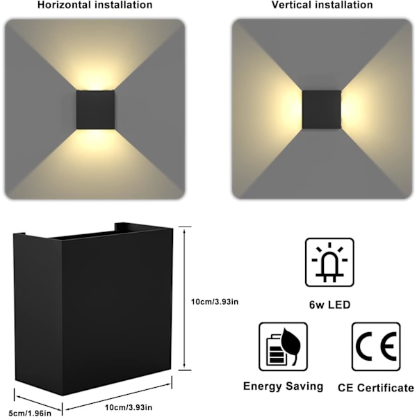 Moderna inomhus utomhus vägglampor Set med 2 6W varmvit 3000K LED vägglampa IP65 Vattentät upp och ner inomhus vägglampor