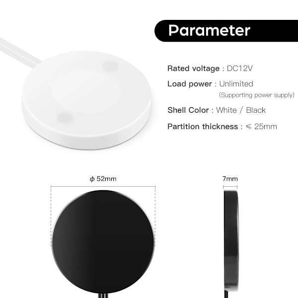 Ny mode stansfri beröringsbrytare 5A Penetrerande Trä Glas Hand Svepa Sensor Viftande Dimning Arbete Med 12V / 24V LED-ljus white