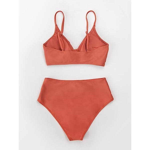 Bikiniset för kvinnor Tvådelad baddräkt med hög midja V-hals vridning fram Justerbara spaghettiband Baddräkt, röd, L