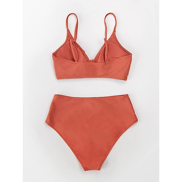 Naisten Bikinisetit Kaksiosainen Uimapuku Korkea Vyötärö V-kaula-aukko Kierrettävä Etuosa Säädettävät Spagettiolkaimet Uimapuku, Punainen, M