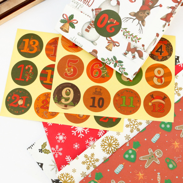 Julegavepose Julestickers 24 Sett Julegodteri Papirpose Emballasjepose 24 Julepapirposer + 24 Julestickers Sett 1