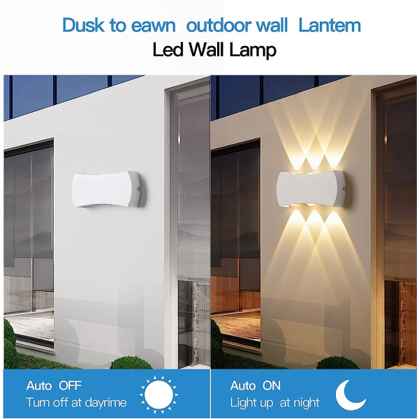 6W LED-vägglampa inomhus, Vägglampa för utomhusbruk IP65 Vattentät 1200LM, Modern vägglampa i aluminium 3000K Varmvit【Vit】