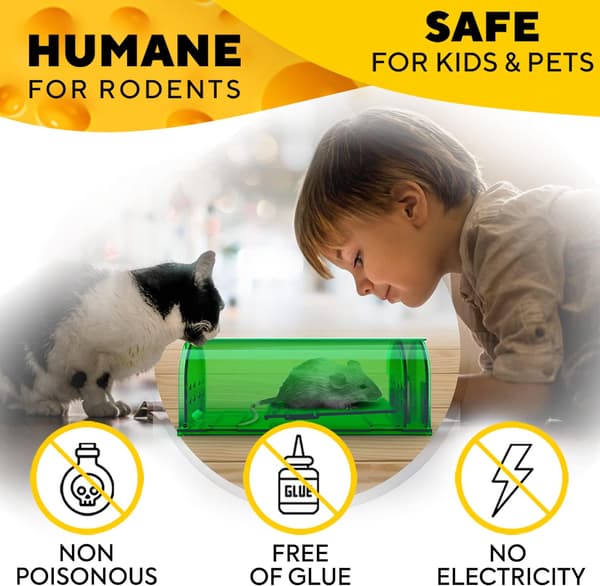 Humane No Kill Live Catch and Release Mouse Traps, Reusable with Cleaning Brush - 2 Pack green