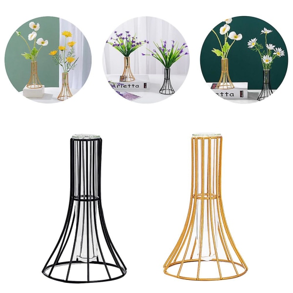 Nordic Simple Plant Vas Geometrisk Glasprovrör Metallhållare Modern Heminredning A