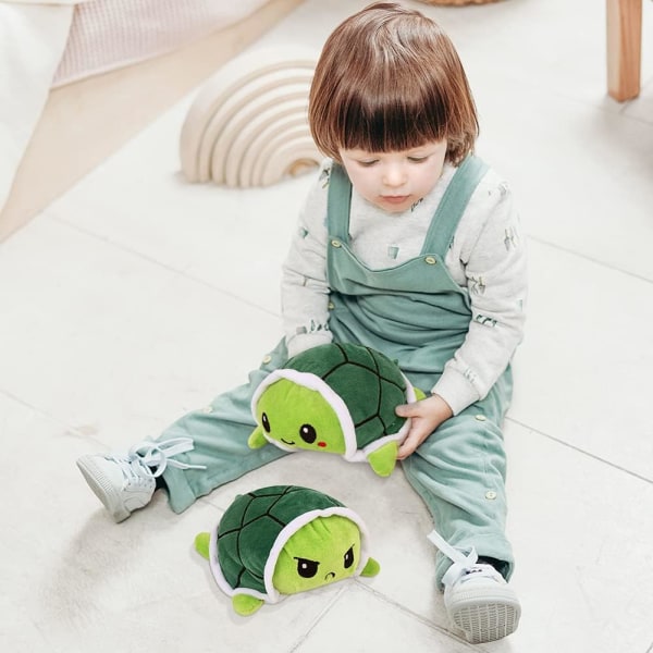 Vändbar plyschsköldpadda, söt docka sköldpadda leksak för barnleksaker, dubbelsidig flip plyschleksak, present till sköldpadds flickvän (grön)