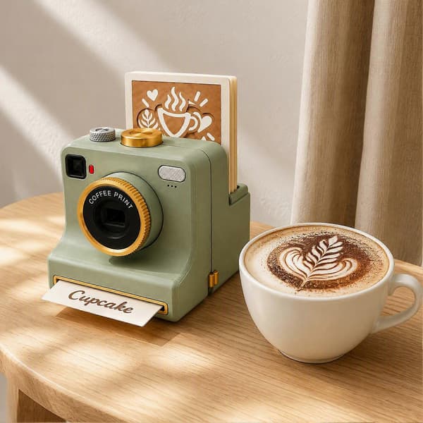 Latte Art Kamera til Cappuccino, Manuel Kaffepulverprinter med Skabelonfremstiller （Green）