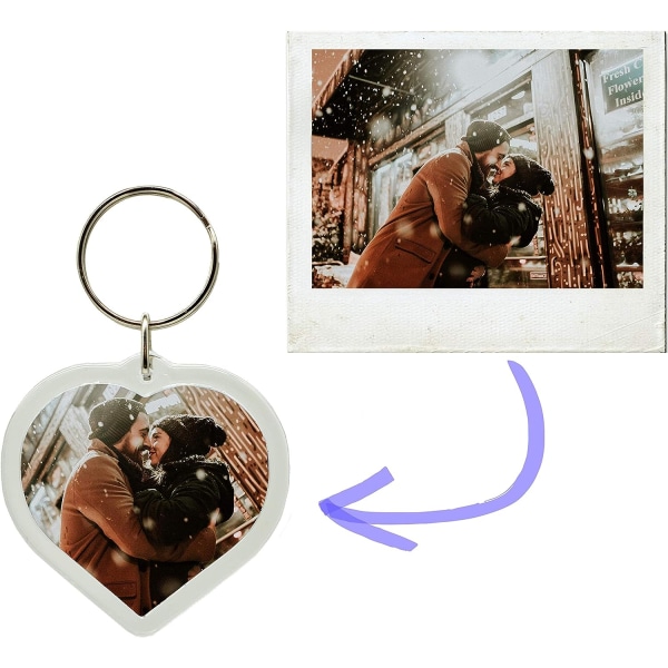 Nyckelring med foto i form av ett hjärta - Anpassningsbar - Med foto efter eget val eller text - Presentidé