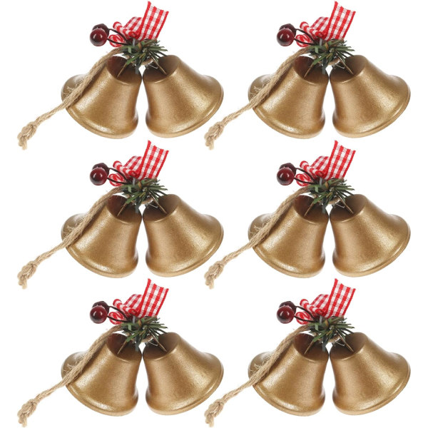 6-pack röda julklockor, metallträd som hänger prydnad för juldekoration (6, guld)
