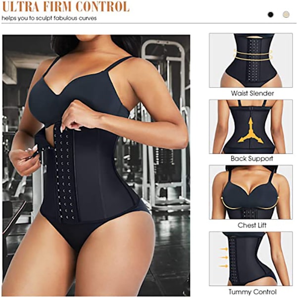 Dame Underbust Latex Sportsbælte Taljetræningskorset Timeglasform (Sort, XL)