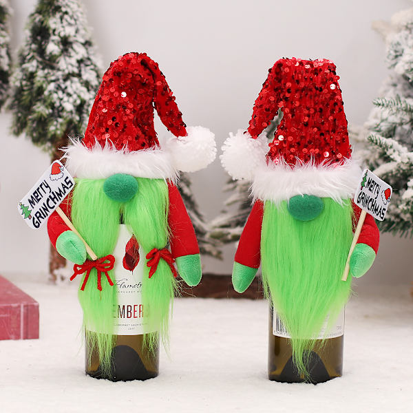 Tvåpack jultillbehör Grön päls Främling Grinch Bead Set Par Ansiktslös Skogsman Docka Set Matbord Dressing