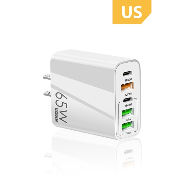 Ny PD65W Hurtiglading Mobiltelefonlader 5V4A US Versjon PD+3USB Multi-Port Adapter (1 Pakke, Hvit)