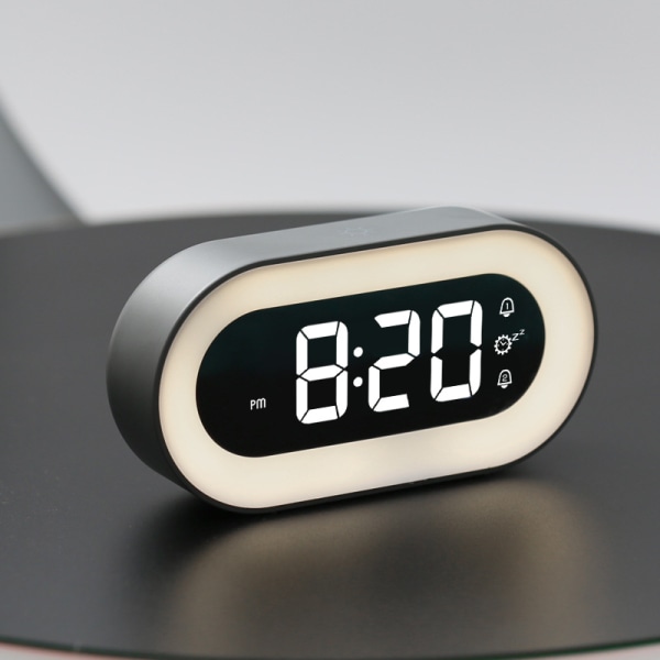 Lysande LED digital väckarklocka med snooze-funktion Student vid sängen självlysande elektronisk klocka (svart)
