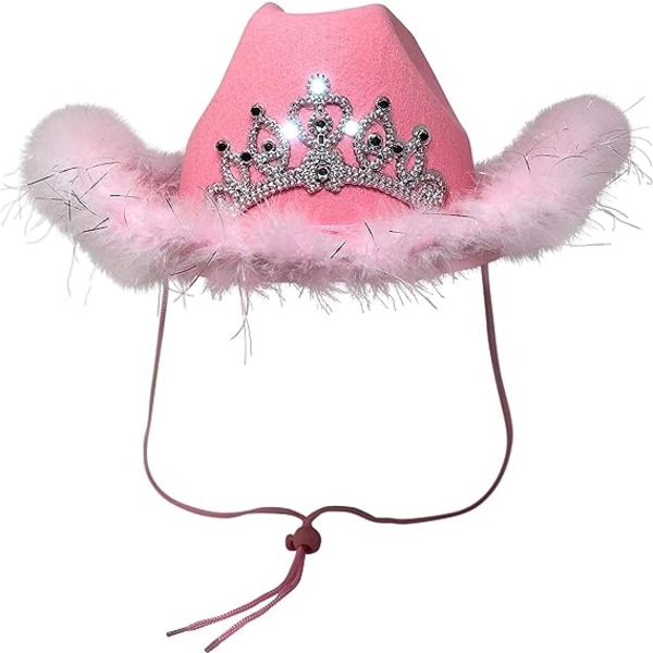 Pink Cowboy Hat - Fjer Trim Farve Krone (Pink, One Size, 2)