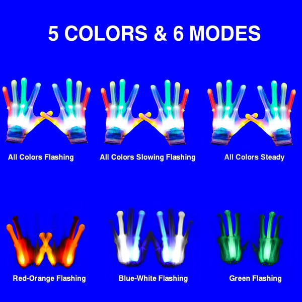 LED-handskar, LED-handskar för barn Presenter för tonåringar och vuxna, LED-fingerhandskar, Finger Light-handskar, Leksakerna för 9-12-åriga pojkar, flickor, Ljushandskar har