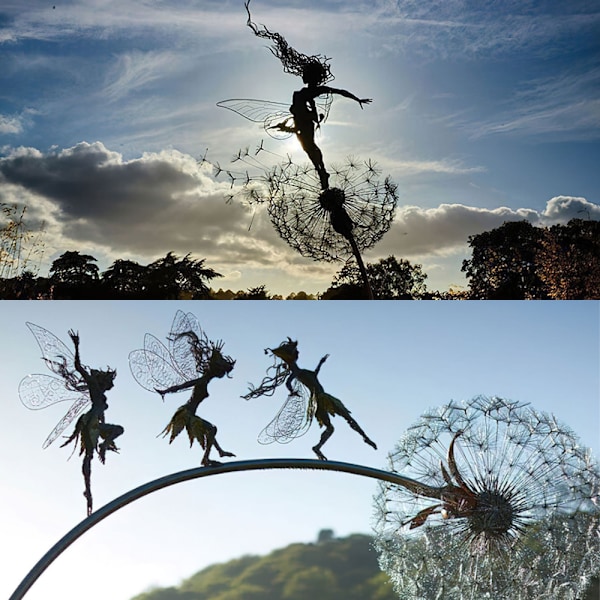 Fairy Garden Sculptures Stake Feer och maskrosor dansar tillsammans (A+B, 2 stycken)