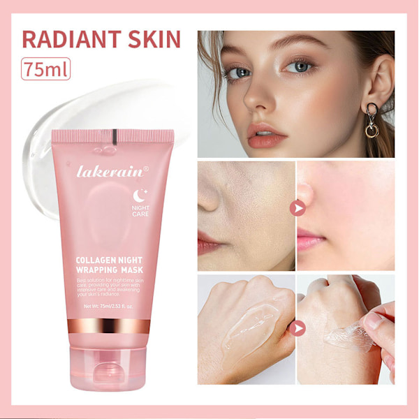 Lakerain-Collagen-Mask för förpackning över natten Elasticity Hydration Care Minskar slapphet