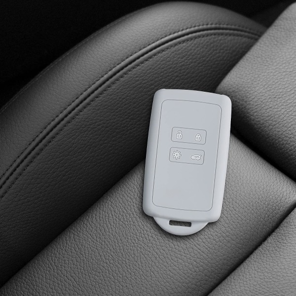 Bilnyckeltillbehör kompatibel med Renault Smart Key 4-knappar (endast Keyless Go) - Mjukt silikonskal med nyckelringsspets - Ljusgrå