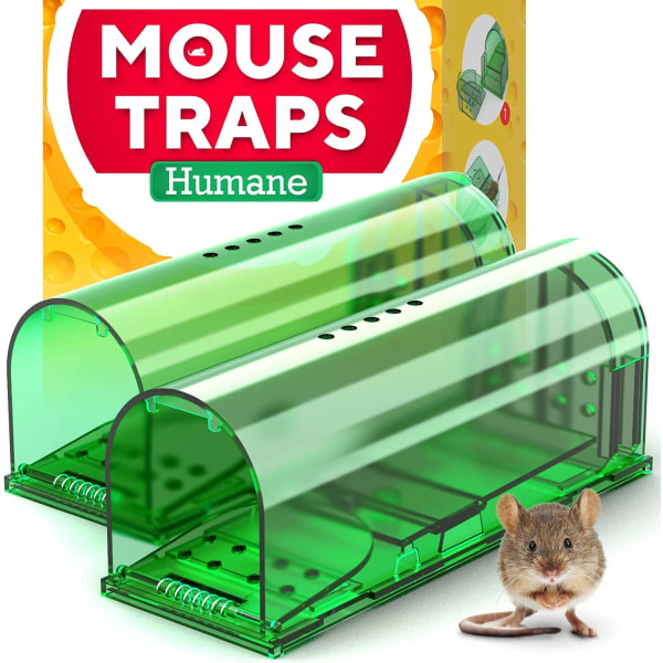 Humane No Kill Live Catch and Release Mouse Traps, Reusable with Cleaning Brush - 2 Pack green