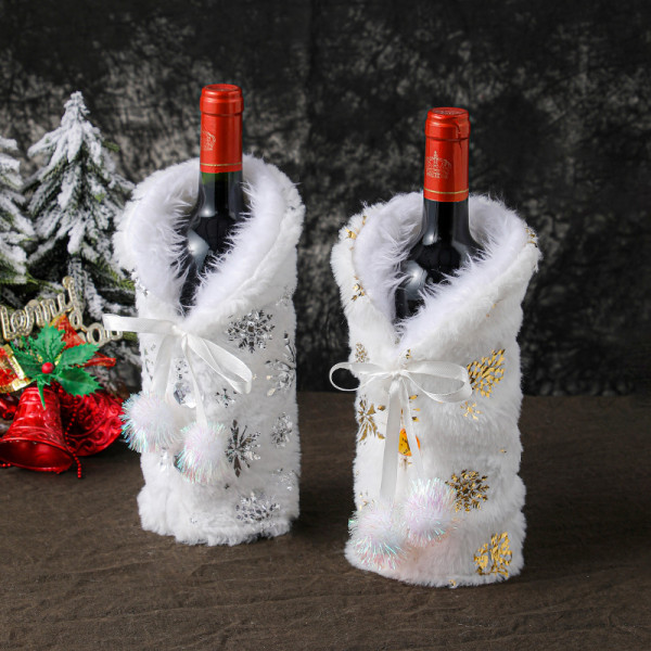 2 stk Juledekorasjon flaskesett restaurant pynt champagne vinpose scene arrangement Snø vinsett 27*15*3cm