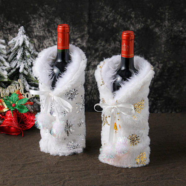 2 stk. juledekoration flaskesæt restaurant udklædning champagne vinpose scene arrangement Sne vin sæt 27*15*3cm