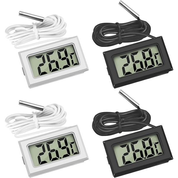 Mini digital LCD termometer temperatur med temperatursondssensor testare för kyl och frys akvarium (2X svart 2x vit)