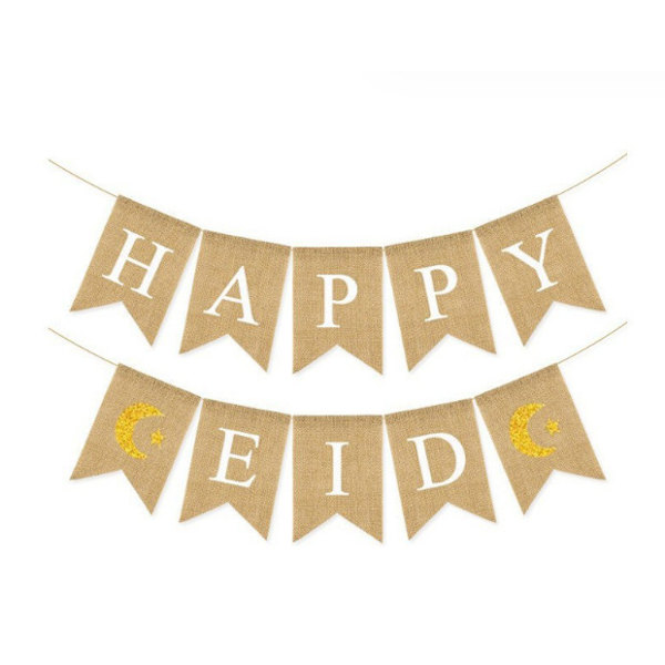 Jute Burlap RAMADAN MUBARAK Banner med Måne og Stjerne Mantel Peisdekorasjon 7