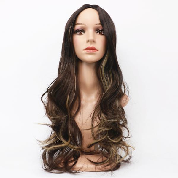 Lång vågig syntetisk peruk för damer med lutning 24 tum Natural Curly W