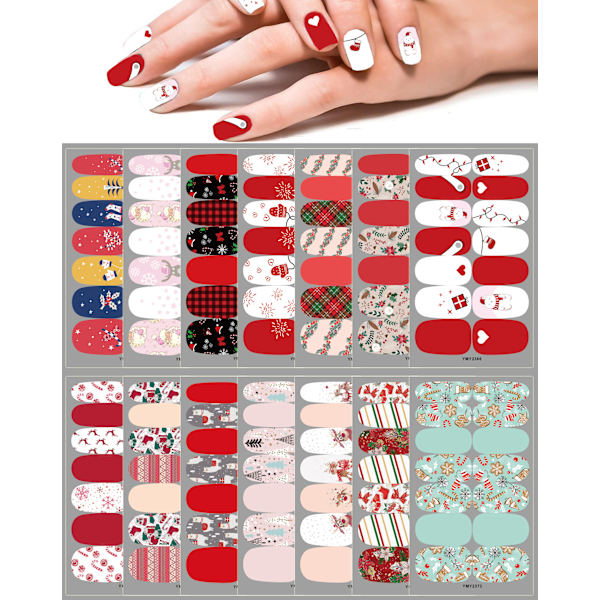 14 set julnaglar, fyrkantiga ovala falska akrylnaglar för jul, falska nagellappar för jul, nageldekoration för julhelgen