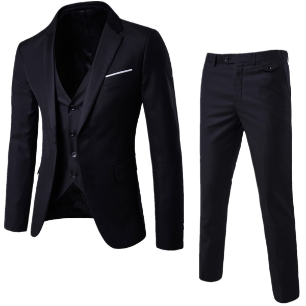 3-delad kostym för män Business Casual kostym byxor väst (svart-M storlek)
