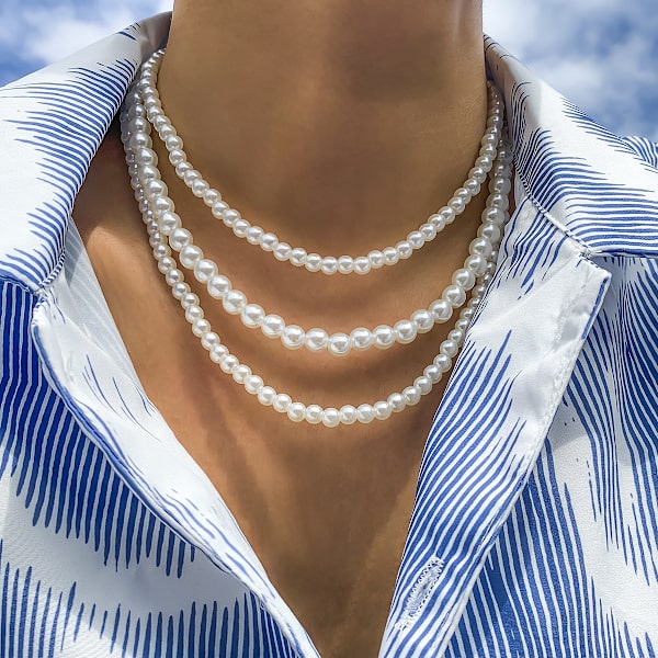 Trelagers temperament pärlhalsband bär pärltröjakedjan stilig mode man halsband