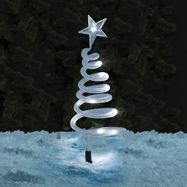 Sett med 4 Spiral Juletre Path Finder Stake Lights 40 LED Utendørs Hage Festlig Juledekorasjon (Hvit)