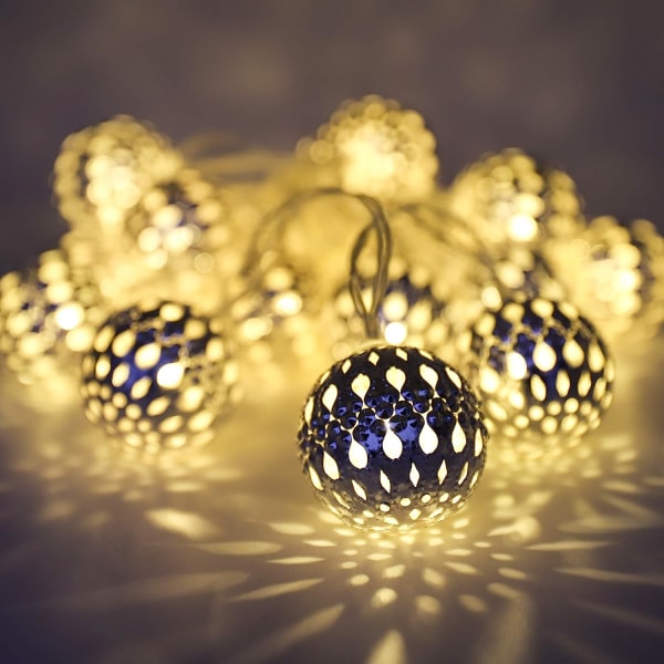 Marocko String Lights Batteridriven 20st Silver LED Ball Light