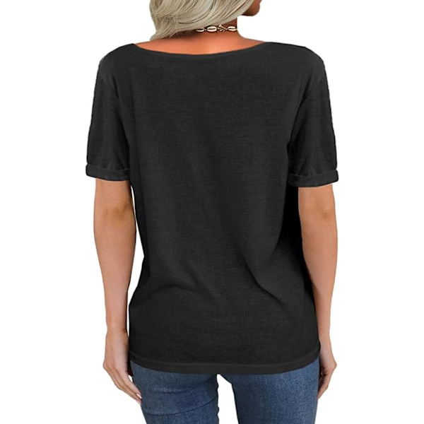 Dammode med djup v-ringad kortärmad topp Casual lös T-shirt (grå, L)