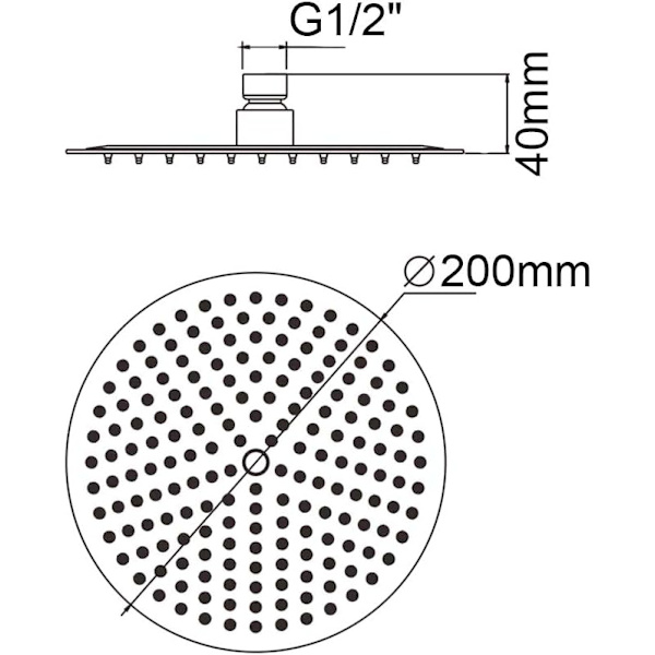 Duschhuvud i rostfritt stål - vattensparande dusch, 20 cm runt duschmunstycke, Universal regnduschhuvud 1/2 tums gänga, 360° roterbar, 30° lutning, lätt